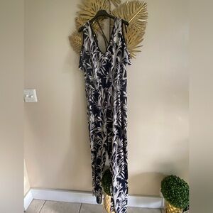 Mlle Gabrielle Blue and Cream Leaf Jumpsuit